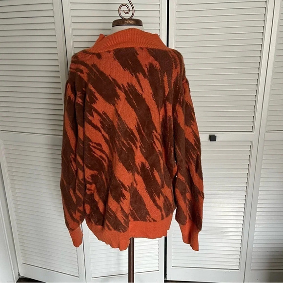 ELOQUI Intarsia Mock Neck Sweater orange brown  puff sleeve 26 / 28 - Picture 4 of 13